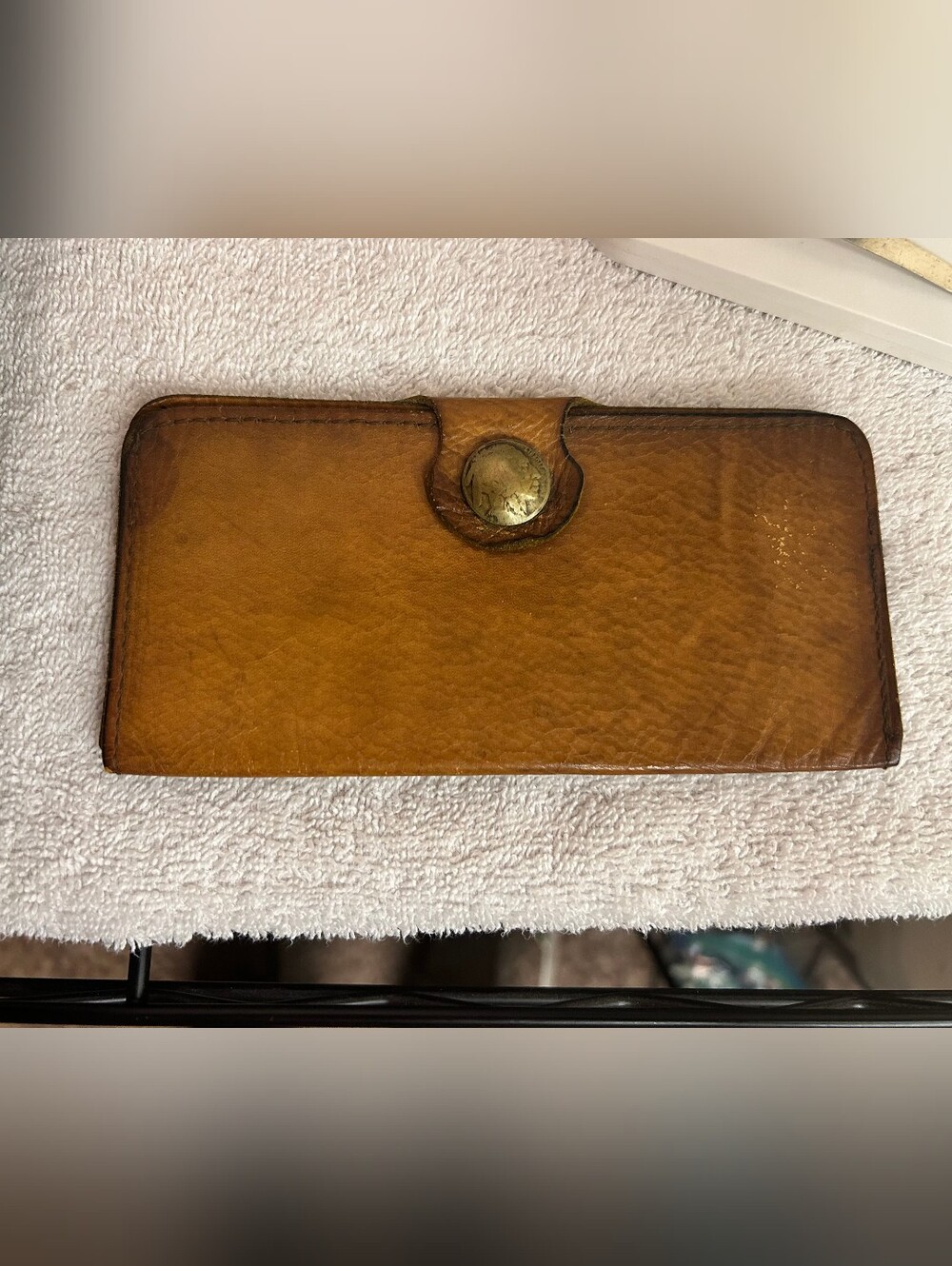 Vintage Buffalo Nickel Snap, Leather Wallet Clutch